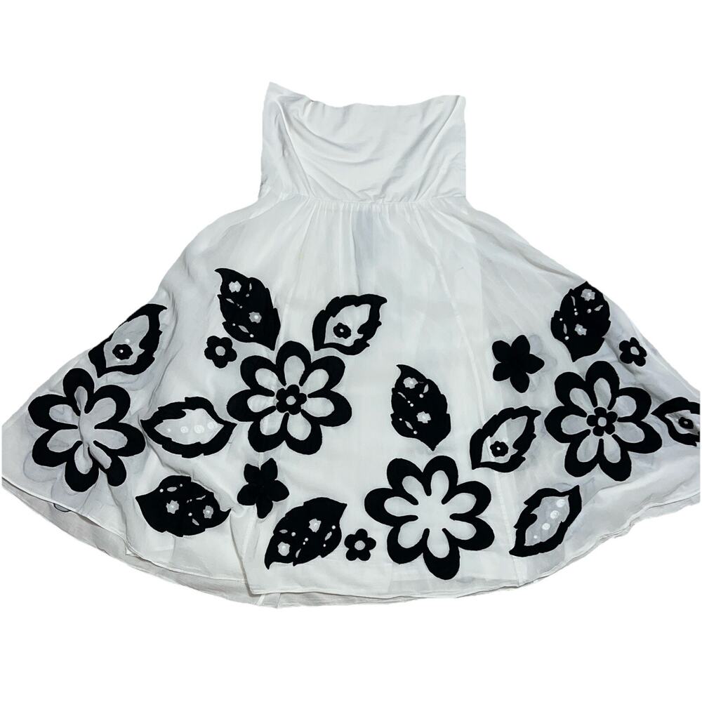 Anthropologie Lithe Black White Cotton Bold Floral Applique A Line Size M